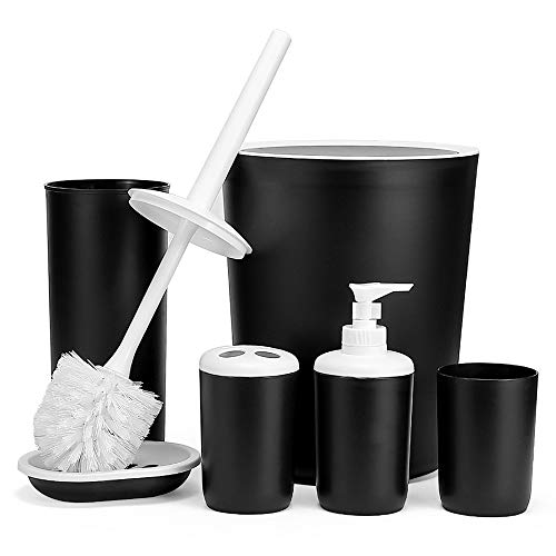 Hoomtaook Juego de Accesorios para Baño Set de Baño 6 Piezas Plástico PP no Tóxico Negro