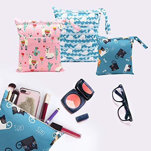HOTLIKE Bolsa de Pañales, 3PCS Bebé Reutilizable Impermeabilizan Bolsa con Cremallera Impermeable para Mamá, Wetbag Portátil Organizador de Viaje, Playa, Gym (Estilo 2)