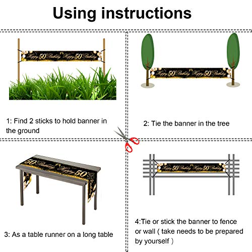 HOWAF Súper Grande Feliz 50 Cumpleaños Pancarta para 50 Años Cumpleaños Decoración Negro y Oro, 50 Cumpleaños Foto Prop Fondo Pancarta de Tela para Jardín Mesa Pared Decoración, 9 * 1.2 Pies
