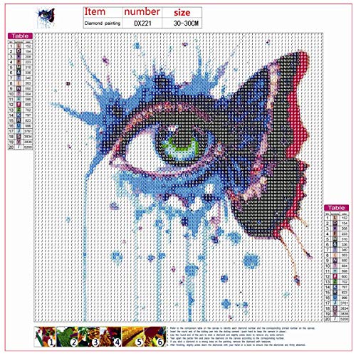 HQdeal 5D Kit Completo de Pintura de Diamante, ojos azules Bordado de Diamantes de Imitación para Adultos Relájese en Punto de Cruz Artes de Artes Pegadas para Decoración de Paredes30*30cm