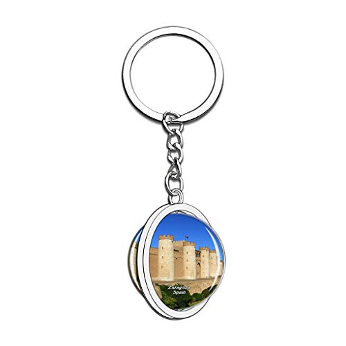 Hqiyaols Keychain España Alhafili Palace Zaragoza Cristal Girar Acero Inoxidable Llavero Viajes Ciudad Recuerdo Llavero