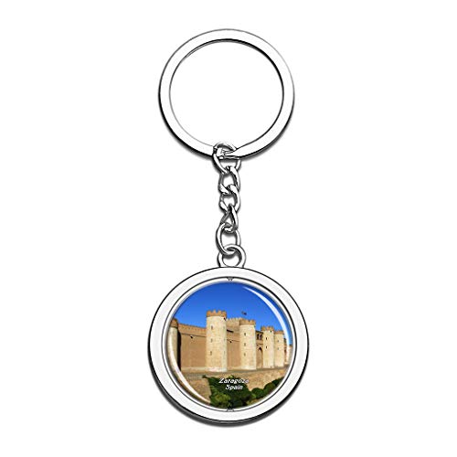 Hqiyaols Keychain España Alhafili Palace Zaragoza Cristal Girar Acero Inoxidable Llavero Viajes Ciudad Recuerdo Llavero