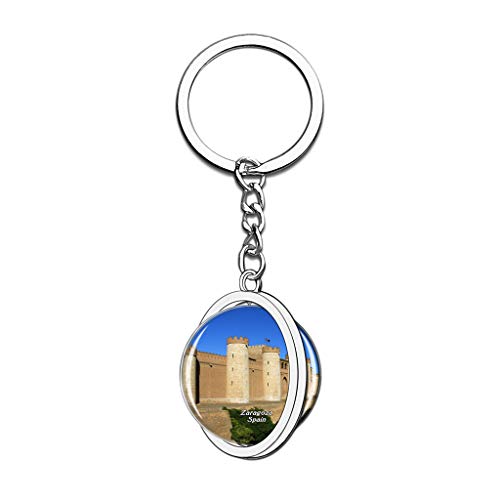 Hqiyaols Keychain España Alhafili Palace Zaragoza Cristal Girar Acero Inoxidable Llavero Viajes Ciudad Recuerdo Llavero