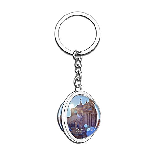 Hqiyaols Keychain España Catedral de Santa María Murcia Cristal Girar Acero Inoxidable Llavero Viajes Ciudad Recuerdo Llavero