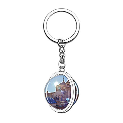Hqiyaols Keychain España Catedral de Santa María Murcia Cristal Girar Acero Inoxidable Llavero Viajes Ciudad Recuerdo Llavero