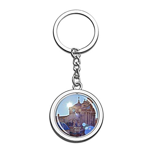 Hqiyaols Keychain España Catedral de Santa María Murcia Cristal Girar Acero Inoxidable Llavero Viajes Ciudad Recuerdo Llavero