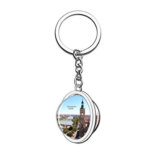 Hqiyaols Keychain España Catedral del Pilar Zaragoza Cristal Girar Acero Inoxidable Llavero Viajes Ciudad Recuerdo Llavero