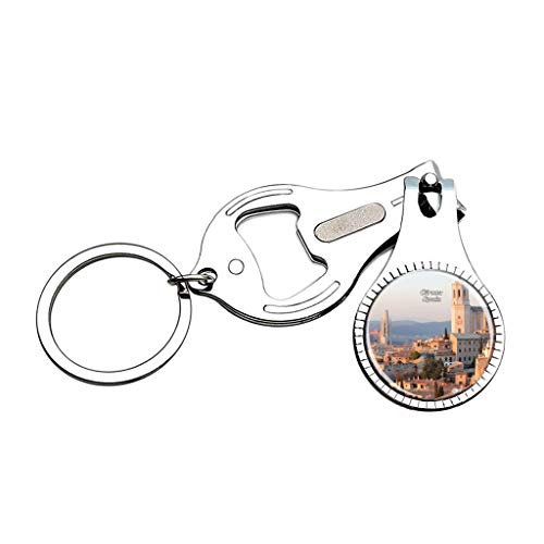 Hqiyaols Keychain España Girona Cortaúñas Abridor de Botellas Lima de uñas Llavero Cristal Acero Inoxidable Multifuncional Recuerdo Regalo