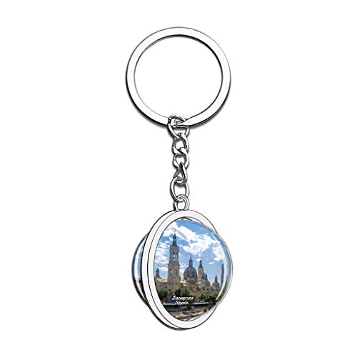 Hqiyaols Keychain España Zaragoza Cristal Girar Acero Inoxidable Llavero Viajes Ciudad Recuerdo Llavero
