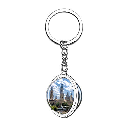 Hqiyaols Keychain España Zaragoza Cristal Girar Acero Inoxidable Llavero Viajes Ciudad Recuerdo Llavero