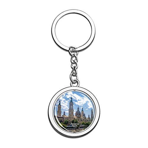 Hqiyaols Keychain España Zaragoza Cristal Girar Acero Inoxidable Llavero Viajes Ciudad Recuerdo Llavero