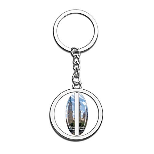 Hqiyaols Keychain España Zaragoza Cristal Girar Acero Inoxidable Llavero Viajes Ciudad Recuerdo Llavero