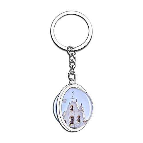 Hqiyaols Keychain Iglesia de Huelva España Cristal Girar Acero Inoxidable Llavero Viajes Ciudad Recuerdo Llavero