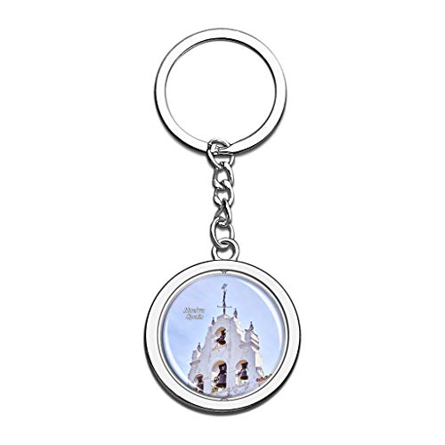 Hqiyaols Keychain Iglesia de Huelva España Cristal Girar Acero Inoxidable Llavero Viajes Ciudad Recuerdo Llavero