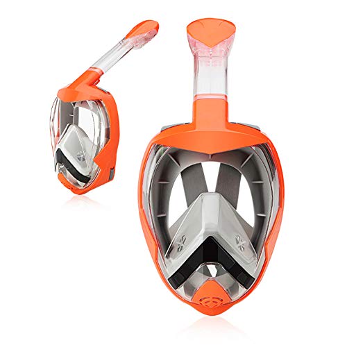 HRXS Máscara de Snorkel Máscara de Snorkel de Rostro Completo y seco Completo Vista panorámica de 180 ° Buceo antivaho, antifugas, Plegable y Seguro para Adultos y jóvenes,Naranja,S/M