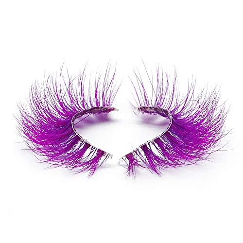 Huapan Pestañas Postizas de Color de Visón Artificial 3D para Halloween, Kit de Pestañas Falsas Largas Coloridas Naturales Reutilizables para Fiestas Bailes (2 Pares) (Púrpura oscura/púrpura)