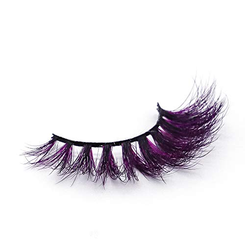 Huapan Pestañas Postizas de Color de Visón Artificial 3D para Halloween, Kit de Pestañas Falsas Largas Coloridas Naturales Reutilizables para Fiestas Bailes (2 Pares) (Púrpura oscura/púrpura)