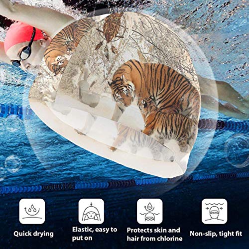 Huatongxin Tiger in The Snow - Gorras de natación para hombres y mujeres también son adecuadas para niños y niñas.