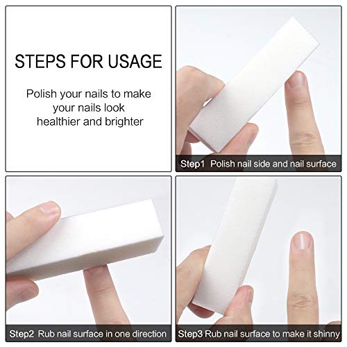 Huayue 12pcs Lima Unas Profesional Limas de Uñas Profesionales, Bloque Pulidor Uñas Taco Pulidor Uñas, Bloque de Tampón Limas de Esponja Herramienta de Manicura de Uñas (9.5cm, blanco)