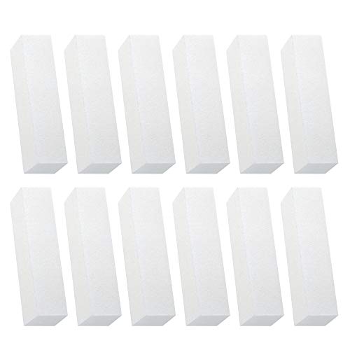 Huayue 12pcs Lima Unas Profesional Limas de Uñas Profesionales, Bloque Pulidor Uñas Taco Pulidor Uñas, Bloque de Tampón Limas de Esponja Herramienta de Manicura de Uñas (9.5cm, blanco)