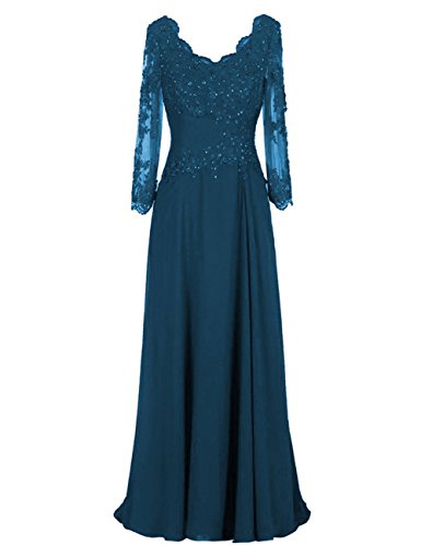 HUINI Escarpado Mangas largas Cuello en V Madre de la Novia Vestidos Cord¨®n Paseo Formal Vestidos Tama?o 34