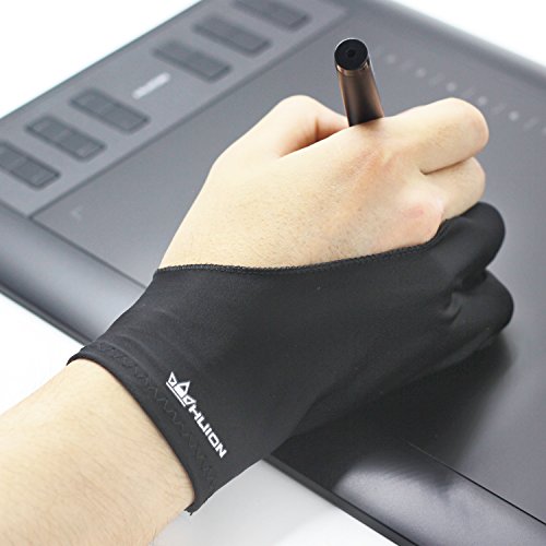 Huion Guante Anti incrustantes de Dibujo para Tableta Gráfica Tamaño Universal con Dos Dedos para Maño Derecha e Izquierda - Pack de 1