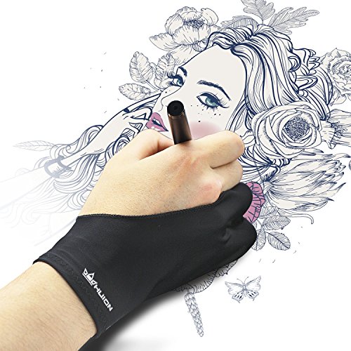 Huion Guante Anti incrustantes de Dibujo para Tableta Gráfica Tamaño Universal con Dos Dedos para Maño Derecha e Izquierda - Pack de 1