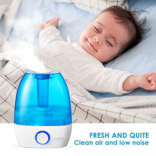 Humidificador Frío de la Niebla de Aicook, Humidificadores Ultrasónicos de 3,5L, Tiempo de Trabajo de 12-36 horas, Niebla Ajustable de para el Dormitorio de Bebé, Cierre Automático