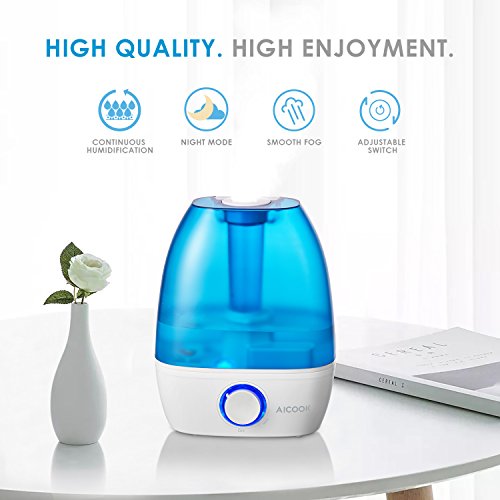 Humidificador Frío de la Niebla de Aicook, Humidificadores Ultrasónicos de 3,5L, Tiempo de Trabajo de 12-36 horas, Niebla Ajustable de para el Dormitorio de Bebé, Cierre Automático
