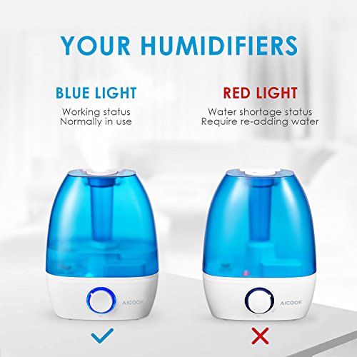 Humidificador Frío de la Niebla de Aicook, Humidificadores Ultrasónicos de 3,5L, Tiempo de Trabajo de 12-36 horas, Niebla Ajustable de para el Dormitorio de Bebé, Cierre Automático