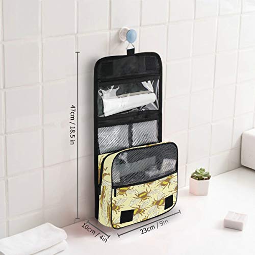 Hunihuni - Bolsa de aseo para colgar con patrón de abeja de animales multifunción para viajes, cosméticos y maquillaje, bolsa de lavado para mujeres y hombres