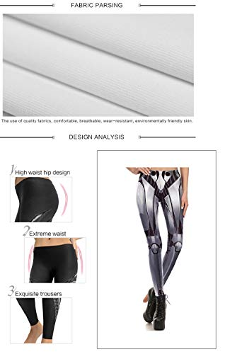 HUXIZ Leggings Estampados para Mujer, Moda 3D impresión Digital Rendimiento Ropa Plata Mech Warrior Leggings Ajustados Gris Casual Cinturón Hebilla Patrón Fitness para Mujer, Plateado, X-Large