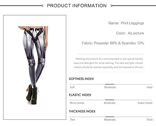 HUXIZ Leggings Estampados para Mujer, Moda 3D impresión Digital Rendimiento Ropa Plata Mech Warrior Leggings Ajustados Gris Casual Cinturón Hebilla Patrón Fitness para Mujer, Plateado, X-Large