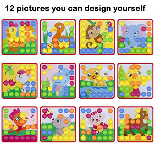 HUYIYI Tablero de Mosaicos Infantiles, Puzzle 3D, Rompecabezas Niños de Uñas Setas, Tablero de Coincidir Colores con 35 Botones y 12 imágenes, Juguete Educativo Temprano para niños y bebés de 3+años