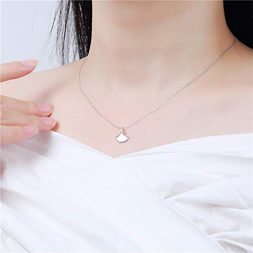 HWADMW S925 Collar de Plata esterlina pequeño Temperamento literario Fresco Colgante de Ginkgo Bosque sección Corta Hoja de Albaricoque clavícula Cadena Hoja Plata 925 S925 Plata Oro