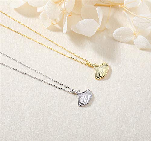 HWADMW S925 Collar de Plata esterlina pequeño Temperamento literario Fresco Colgante de Ginkgo Bosque sección Corta Hoja de Albaricoque clavícula Cadena Hoja Plata 925 S925 Plata Oro