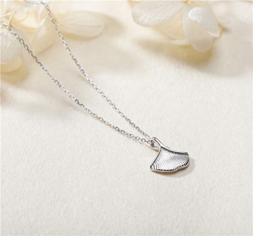 HWADMW S925 Collar de Plata esterlina pequeño Temperamento literario Fresco Colgante de Ginkgo Bosque sección Corta Hoja de Albaricoque clavícula Cadena Hoja Plata 925 S925 Plata Oro