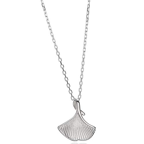 HWADMW S925 Collar de Plata esterlina pequeño Temperamento literario Fresco Colgante de Ginkgo Bosque sección Corta Hoja de Albaricoque clavícula Cadena Hoja Plata 925 S925 Plata Oro