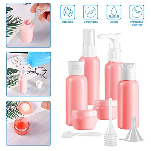 HyAdierTech Botellas de Viaje, Neceser de Avión, Conjunto de 10 Piezas Fuerte y apropiado para Equipaje DE Cabina, Equipaje de Mano, Champú Gel Crema + Pipeta y Embudo (Blanco) (B)