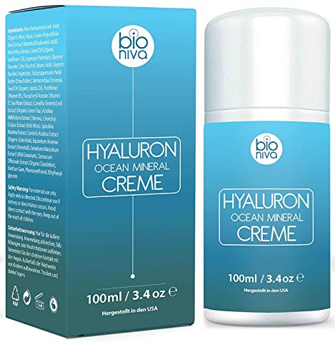 Hyaluron Mineral Creme para rostro, manos y escote: crema de día natural con ácido hialurónico, manteca de karité y 92 minerales oceánicos. Reduce las arrugas, líneas finas y estimula colágeno 100ml