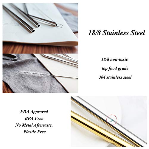 HYCOPROT Pajitas Reutilizables,Pajita de Acero Inoxidable Metal Reutilizable para Batidos jugos y Bebidas Calientes Sin BPA 8pcs/Set(Oro Rosa,26.5cmxØ 0.6cm,4recto+4doblado+2xCepillos+1xBolsa)