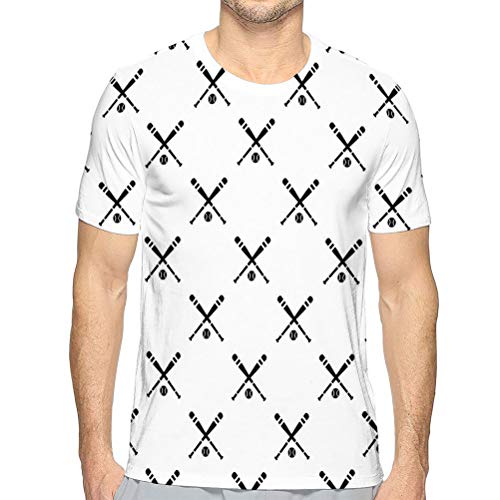 hyjhytj Men's Lightweight Crewneck T-Shirt Baseball Bat Ball Pattern Simple Style Web Cool