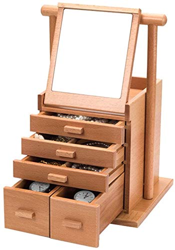 HYLL Armarios y Capuchas Am Organizador están Hechas de Madera Caja de Pulsera colección de joyería de Almacenamiento Organizador del Armario con 4 Grandes Capas de Espejo de Regalo