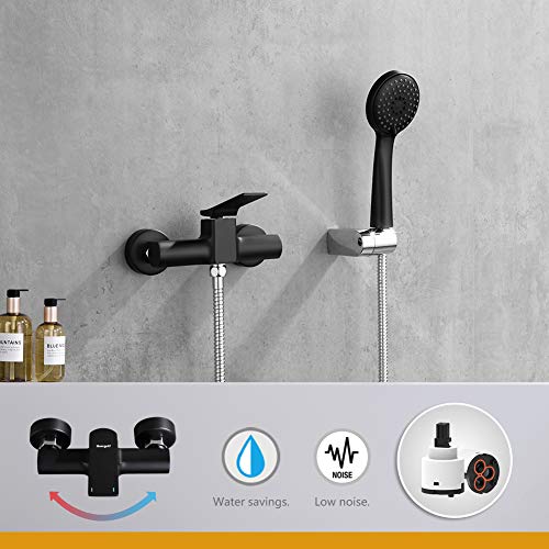 Ibergrif M12004B Praga, Mezclador Palanca, Set de Grifo de Ducha, con Alcachofa, Soporte, Manguera, Negro