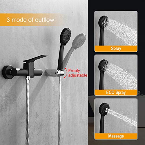 Ibergrif M12004B Praga, Mezclador Palanca, Set de Grifo de Ducha, con Alcachofa, Soporte, Manguera, Negro