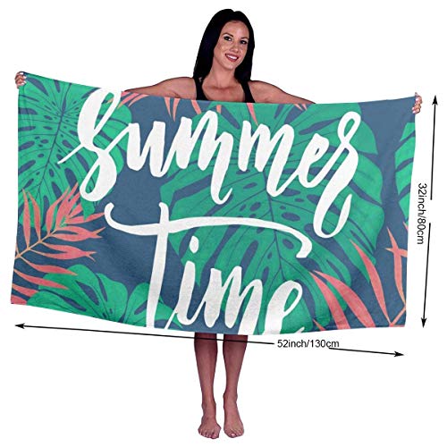 If Not Toalla de Playa Novedad Toallas de baño Horario de Verano Tarjeta de patrón de Hojas de Palma y Monstera. Letras. Holiday Tropi