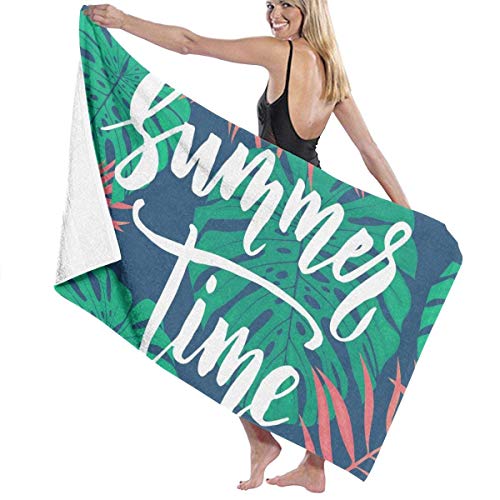 If Not Toalla de Playa Novedad Toallas de baño Horario de Verano Tarjeta de patrón de Hojas de Palma y Monstera. Letras. Holiday Tropi