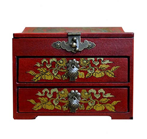 IG la Dote de Boda Caja de Vestir Clásica Joyería de Maquillaje Caja China Rojo Del Estilo Chino de Almacenamiento de Bloqueo Del Espejo,A,Un tamaño