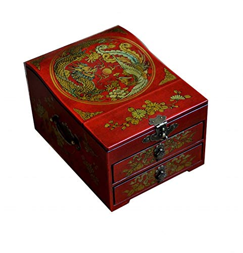 IG la Dote de Boda Caja de Vestir Clásica Joyería de Maquillaje Caja China Rojo Del Estilo Chino de Almacenamiento de Bloqueo Del Espejo,A,Un tamaño