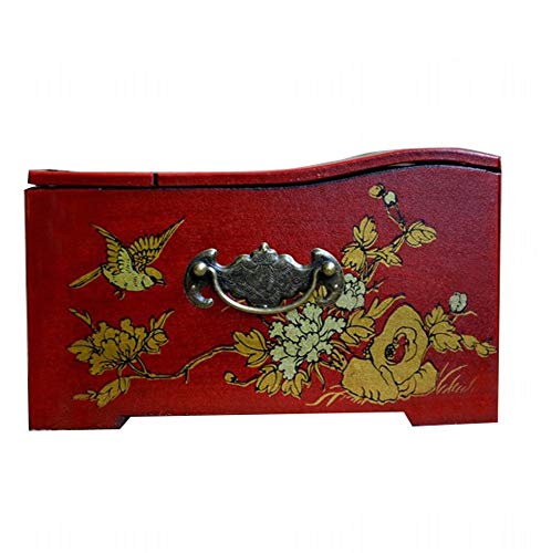 IG la Dote de Boda Caja de Vestir Clásica Joyería de Maquillaje Caja China Rojo Del Estilo Chino de Almacenamiento de Bloqueo Del Espejo,A,Un tamaño